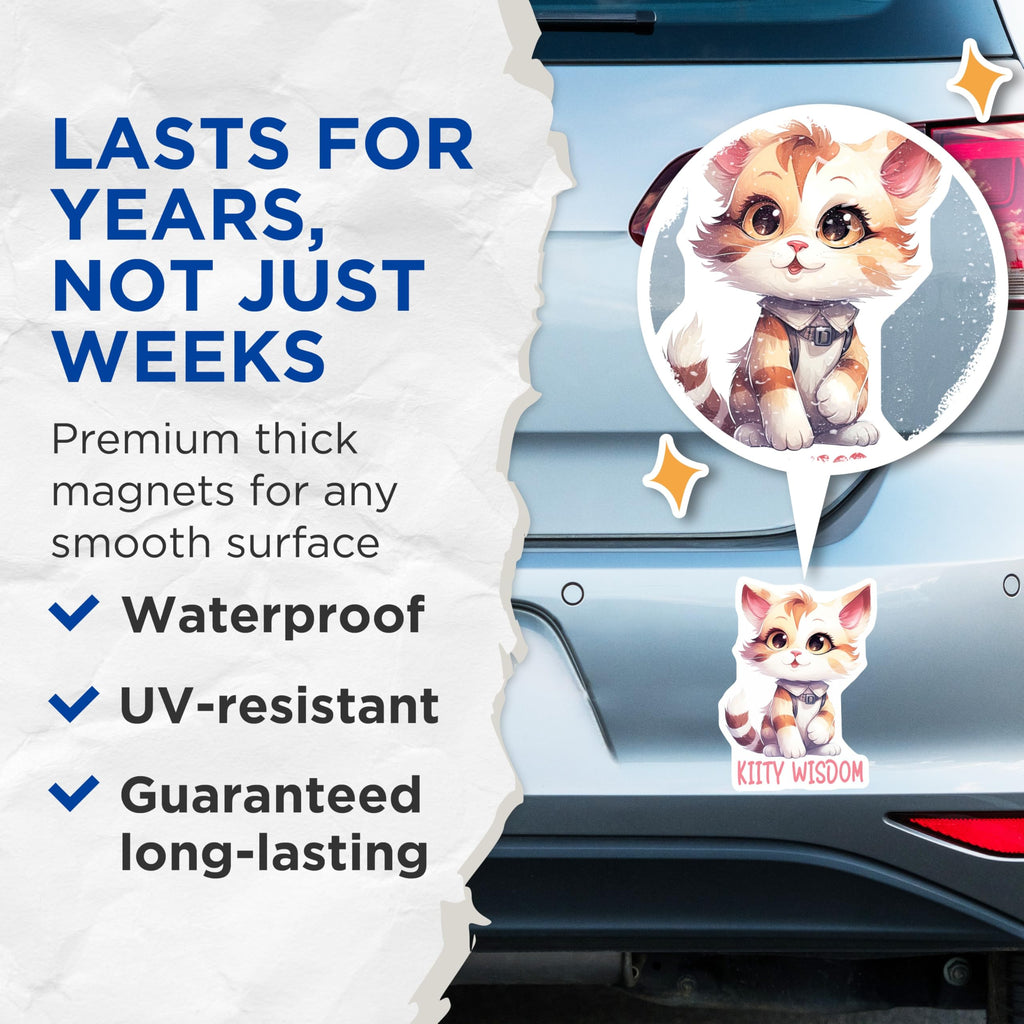 (2 Pack) Cat Magnets - Cute Kitten Decor - Kiity Wisdom Fridge Magnets - 5" On Longest Side - Premium Magnet - for Cars, Refrigerators, Toolboxes, Lockers - Made in USA - MAG15697