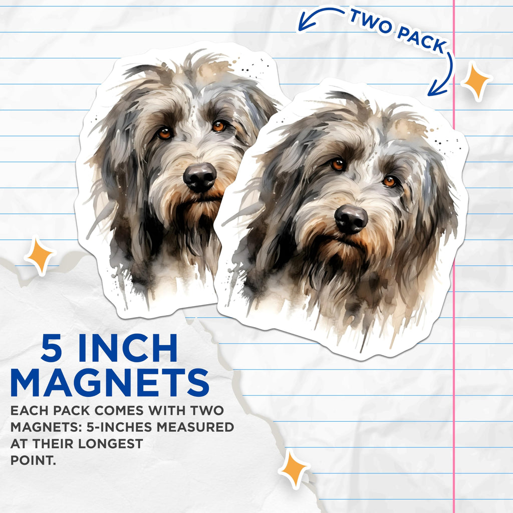 (2 Pack) Shaggy Dog Magnets - Watercolor Dog Art - Pet Lover Decor Accent - 5 Inches On Longest Side - Thick Durable Magnet - Made in USA - MAG26672