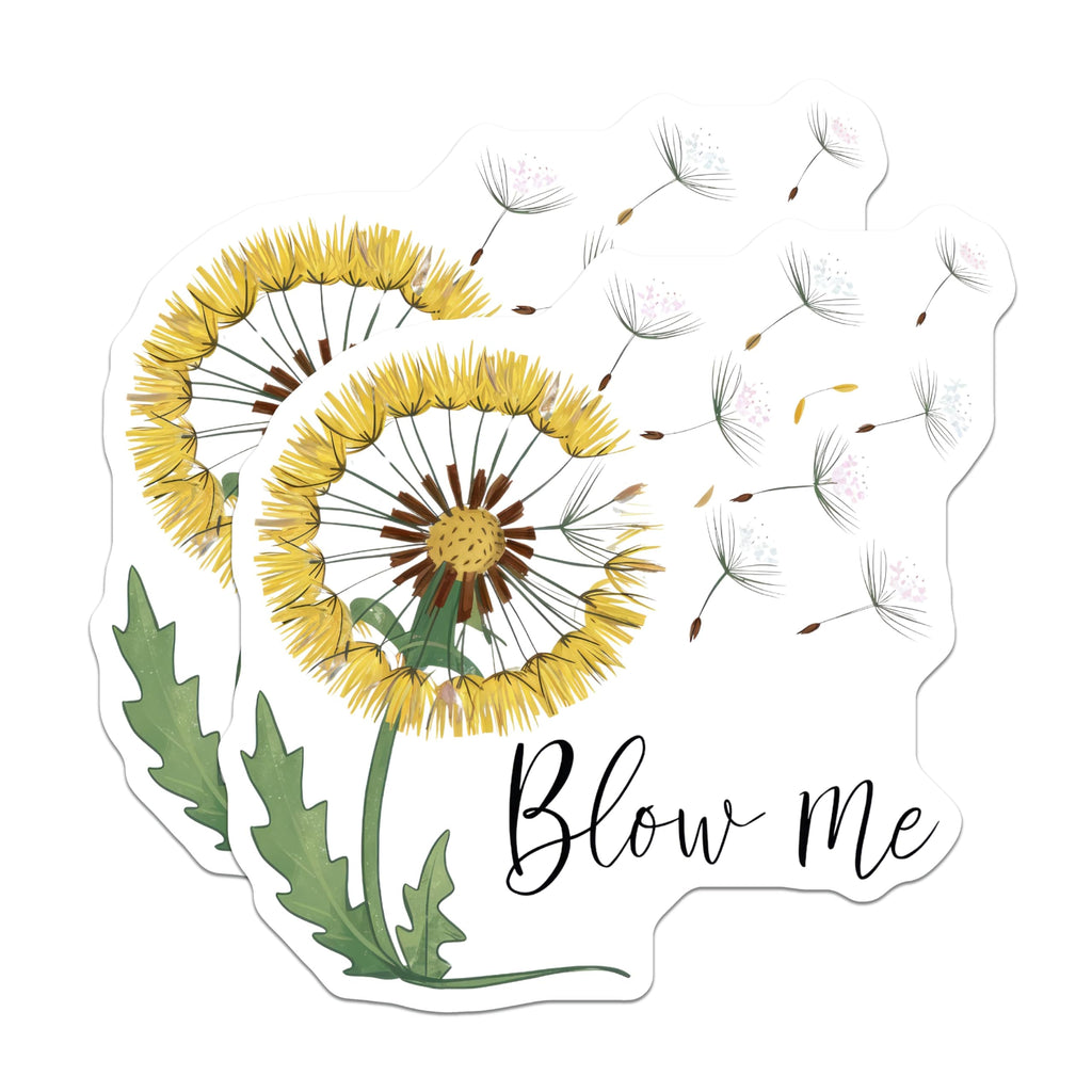 (2 Pack) Dandelion Blow Me Stickers - 5" On Longest Side - Sticks to Smooth Flat Surfaces - Made in USA - BMCS8618 - BMCS8618