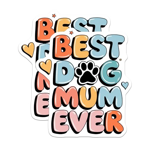(2 Pack) Best Dog Mum Ever Stickers - Dog Lover Decal - Pet Owner Gifts - 5" On Longest Side - Sticks to Smooth Flat Surfaces - Made in USA - BMCS8612