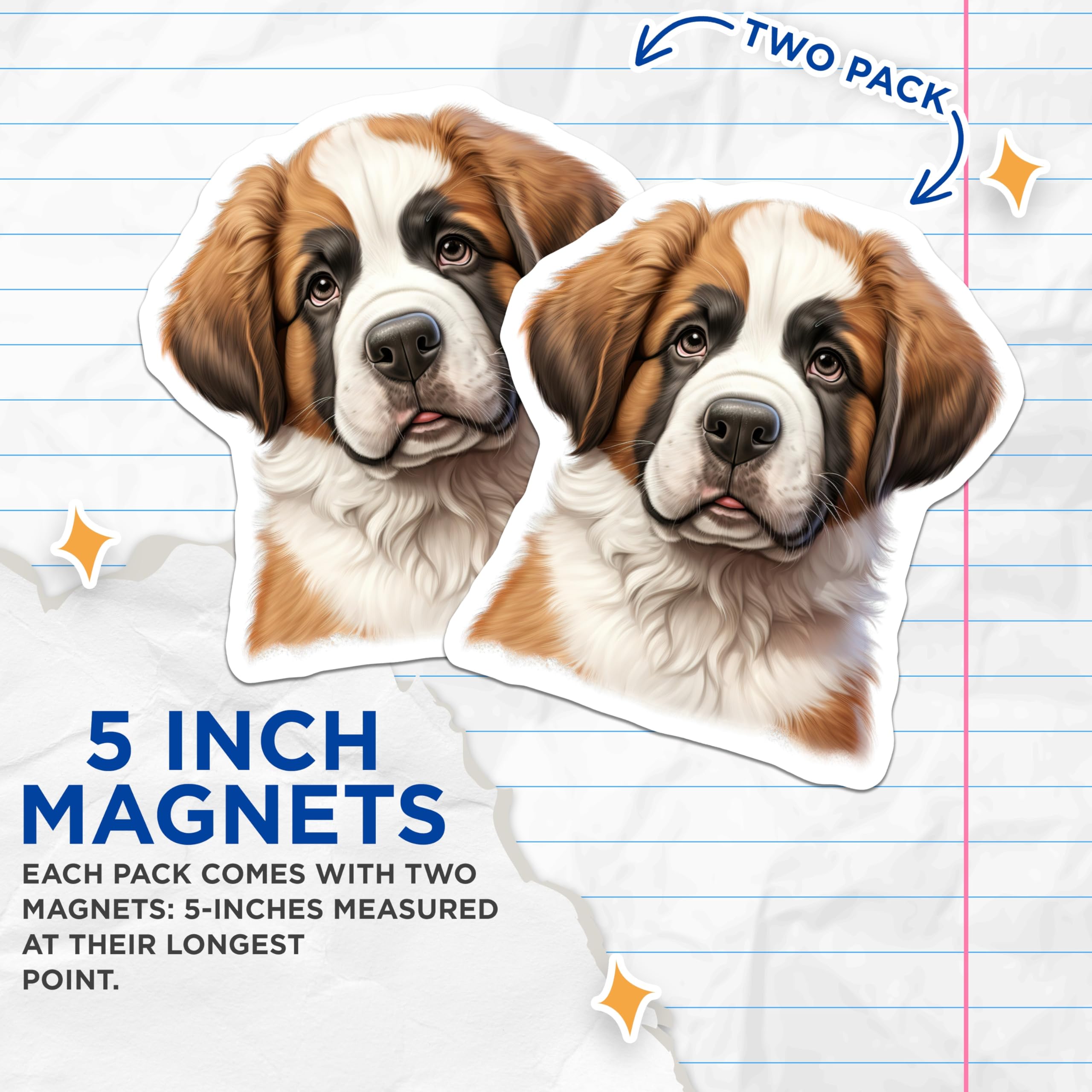 (2 Pack) St Bernard Puppy Magnets - Cute Dog Breed Decor - Pet Lover Home Accent - 5 Inches On Longest Side - Thick Durable Magnet - Made in USA - MAG24489
