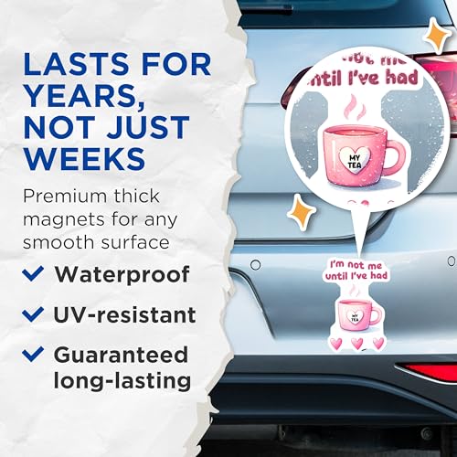 (2 Pack) Funny Drinking Tea Magnets - Cute Kitchen Decorations - Humorous Coffee Set for Home - 5" On Longest Side - for Cars, Fridges, Toolboxes - Made in USA - MAG7505