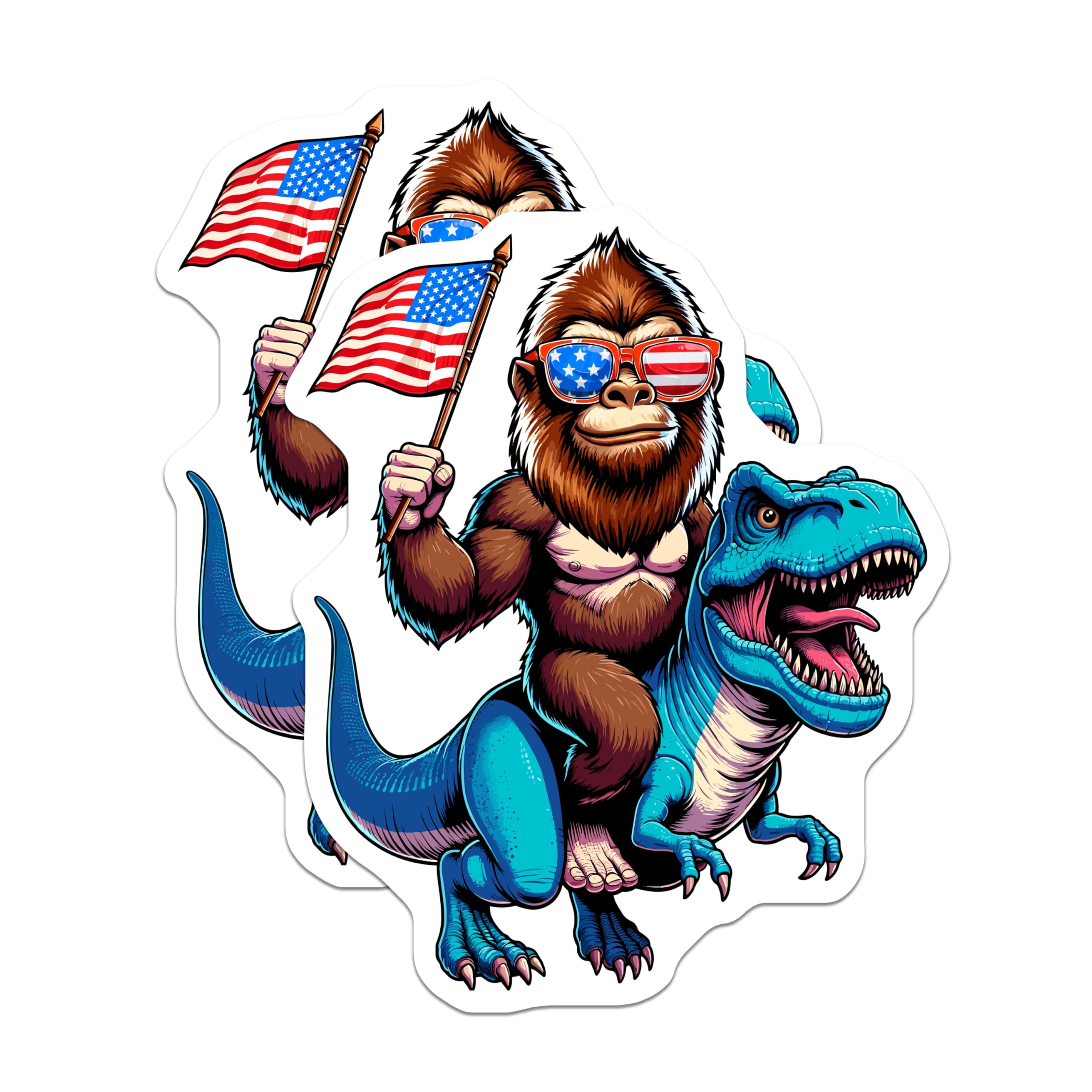 (2 Pack) Bigfoot T Rex Magnets - Patriotic American Sasquatch - Funny Dinosaur Cryptid Fridge Magnets - 5 Inches On Longest Side - Thick Durable Magnet - Made in USA - MAG21330