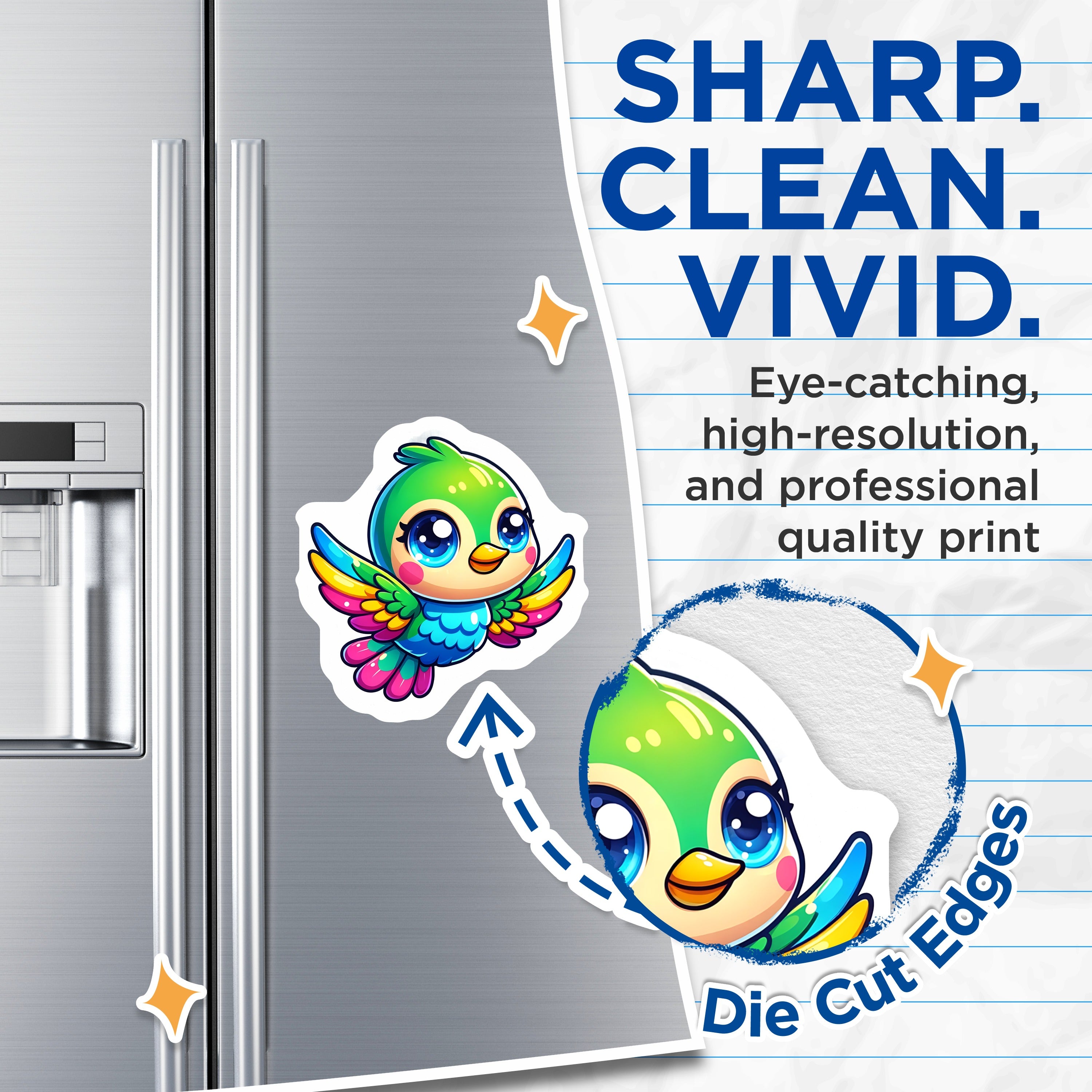 (2 Pack) Cute Cartoon Bird Magnets - Adorable Kawaii Refrigerator Decor - Vibrant Animal Fridge Organizer Accessory - 5 Inches On Longest Side - Thick Durable Magnet - Made in USA - MAG36417