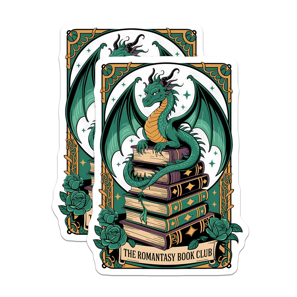 (2 Pack) Romantasy Book Club Magnets - Green Dragon Fantasy Reader - Bookish Literary Decor - Dark Academia FAE Gifts - 5 Inches On Longest Side - Thick Durable Magnet - Made in USA - MAG20246