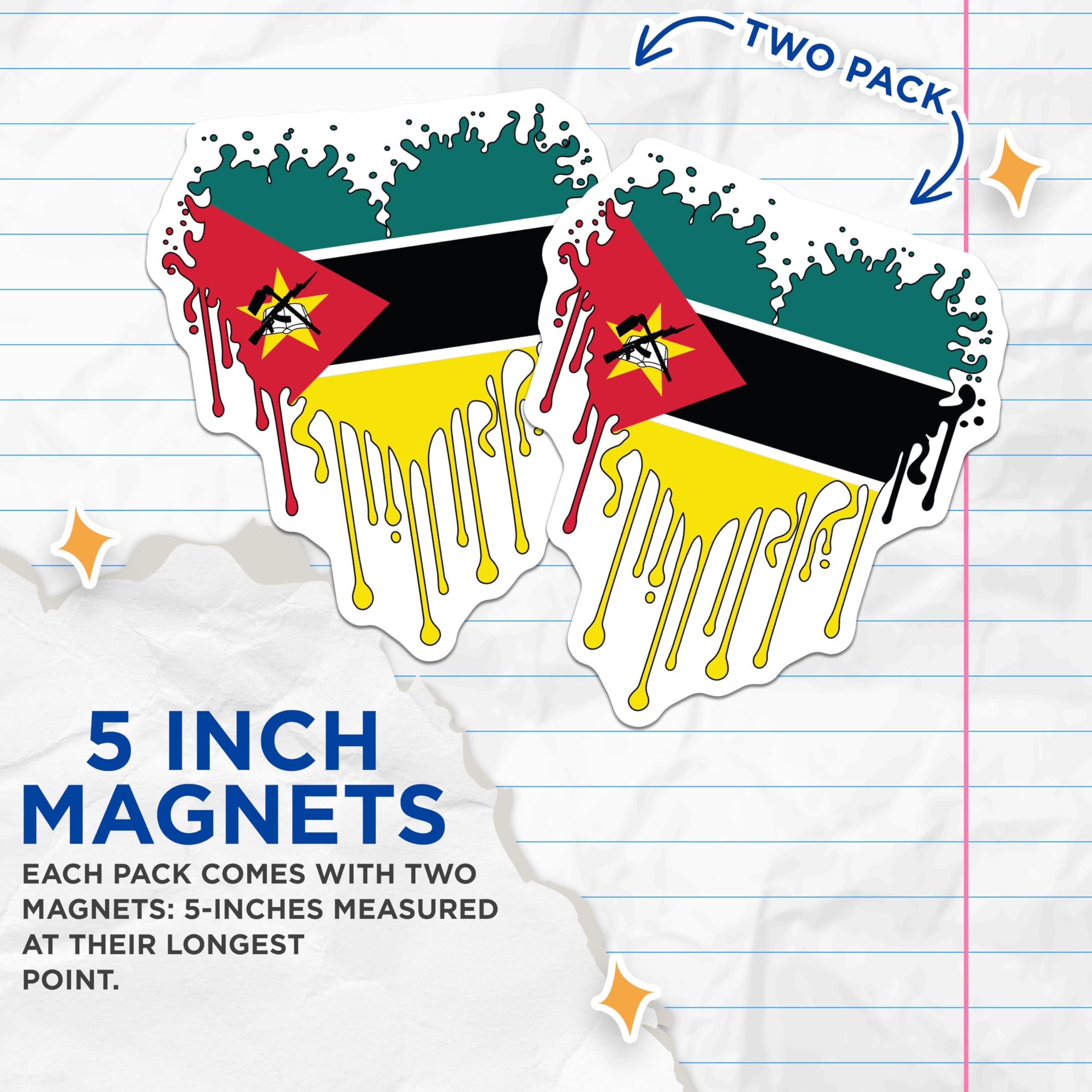 (2 Pack) Mozambique Flag Magnets - Heart Shaped Magnet - Patriotic Decor - 5" On Longest Side - Premium Magnet - for Cars, Refrigerators, Toolboxes, Lockers - Made in USA - MAG18686