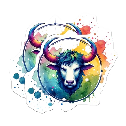 (2 Pack) Bull Art Magnets - Colorful Animal Design - Unique Watercolor - 5" On Longest Side - for Cars, Fridges, Toolboxes - Made in USA - MAG6583