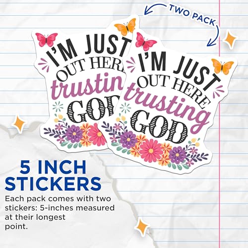 (2 Pack) Inspirational Faith Stickers - Motivational Trusting God - Religious Quotes - 5" On Longest Side - Sticks to Smooth Flat Surfaces - Made in USA - BMCS6846