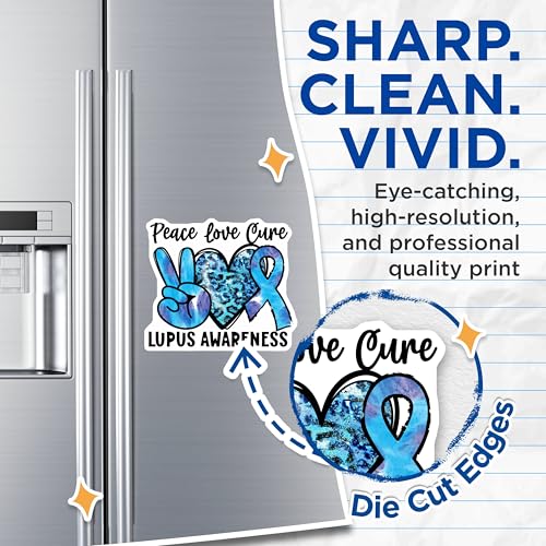 (2 Pack) Peace Love Cure Lupus Awareness Magnets - Awareness Ribbon - Lupus Support Magnets - 5" On Longest Side - for Cars, Fridges, Toolboxes - Made in USA - MAG4286