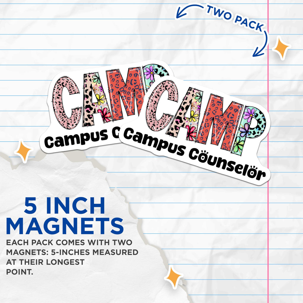 (2 Pack) Camp Counselor Magnets - Summer Camp Decor - Camp Accessories - 5" On Longest Side - Premium Magnet - for Cars, Refrigerators, Toolboxes, Lockers - Made in USA - MAG15328