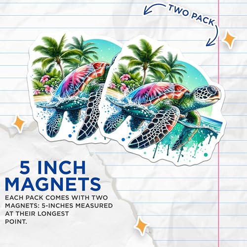 (2 Pack) Turtle Ocean Scene Magnets Magnets - Sea Turtle Art - Coastal Decor - 5" On Longest Side - Made in USA - Sticks to Refrigerators & Metal Surfaces - MAG9207