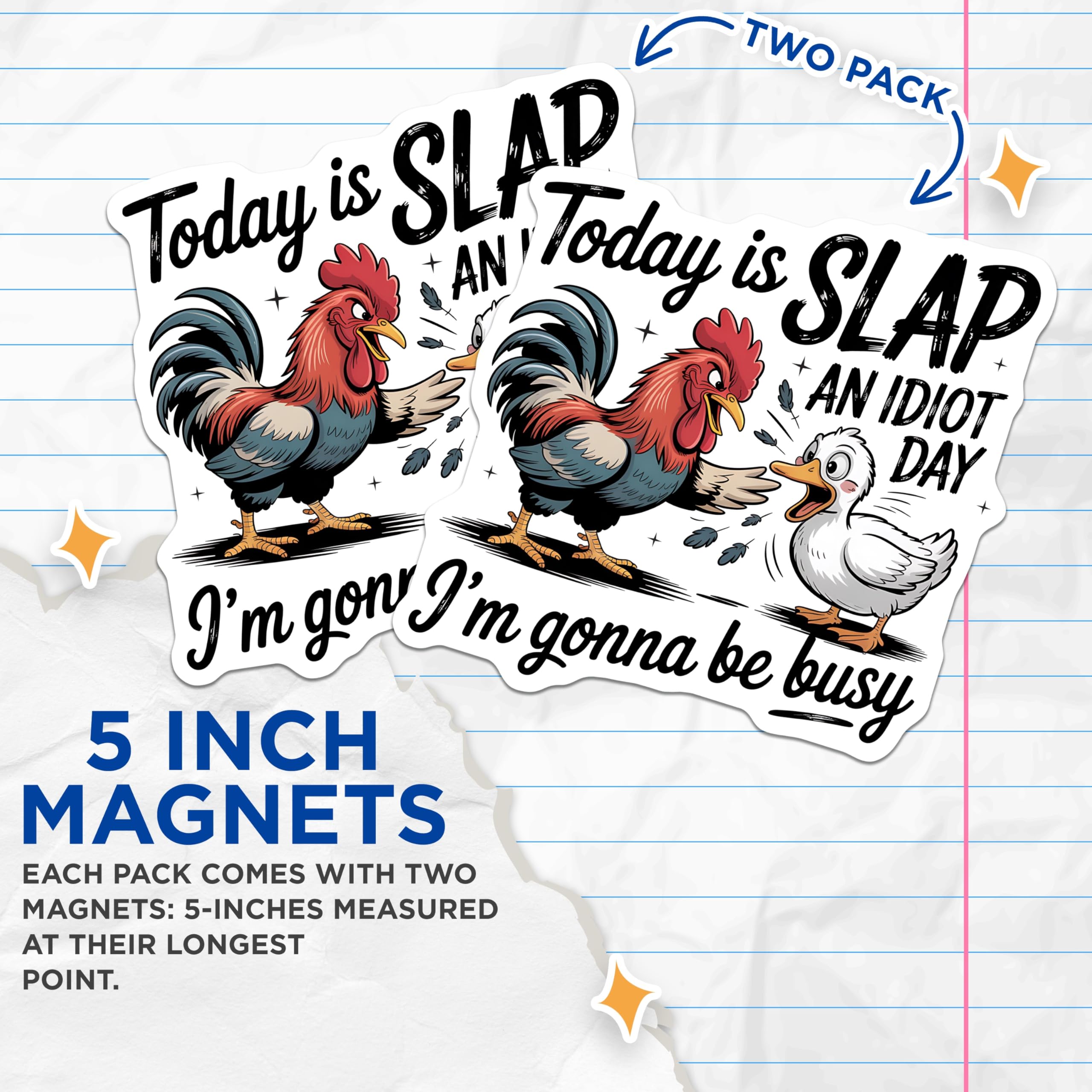 (2 Pack) Slap an Idiot Day Magnets - Funny Chicken Duck - Novelty Gag Magnet Set - 5" On Longest Side - Premium Magnet - for Cars, Refrigerators, Toolboxes, Lockers - Made in USA - MAG17057