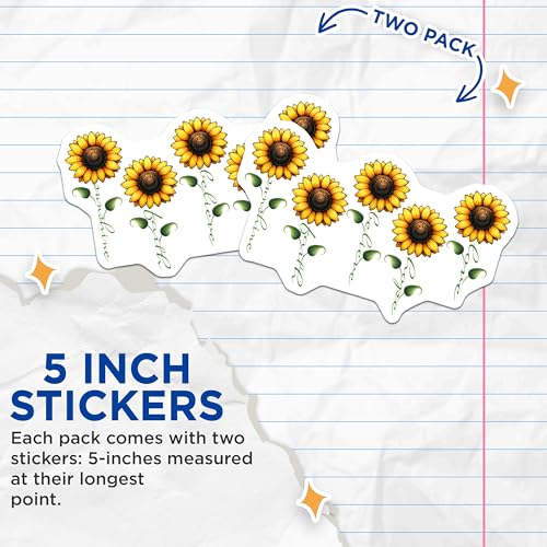 (2 Pack) Sunflower Inspirational Stickers - Motivational Words - Bright Floral Decals - 5" On Longest Side - Sticks to Smooth Flat Surfaces - Made in USA - BMCS7991