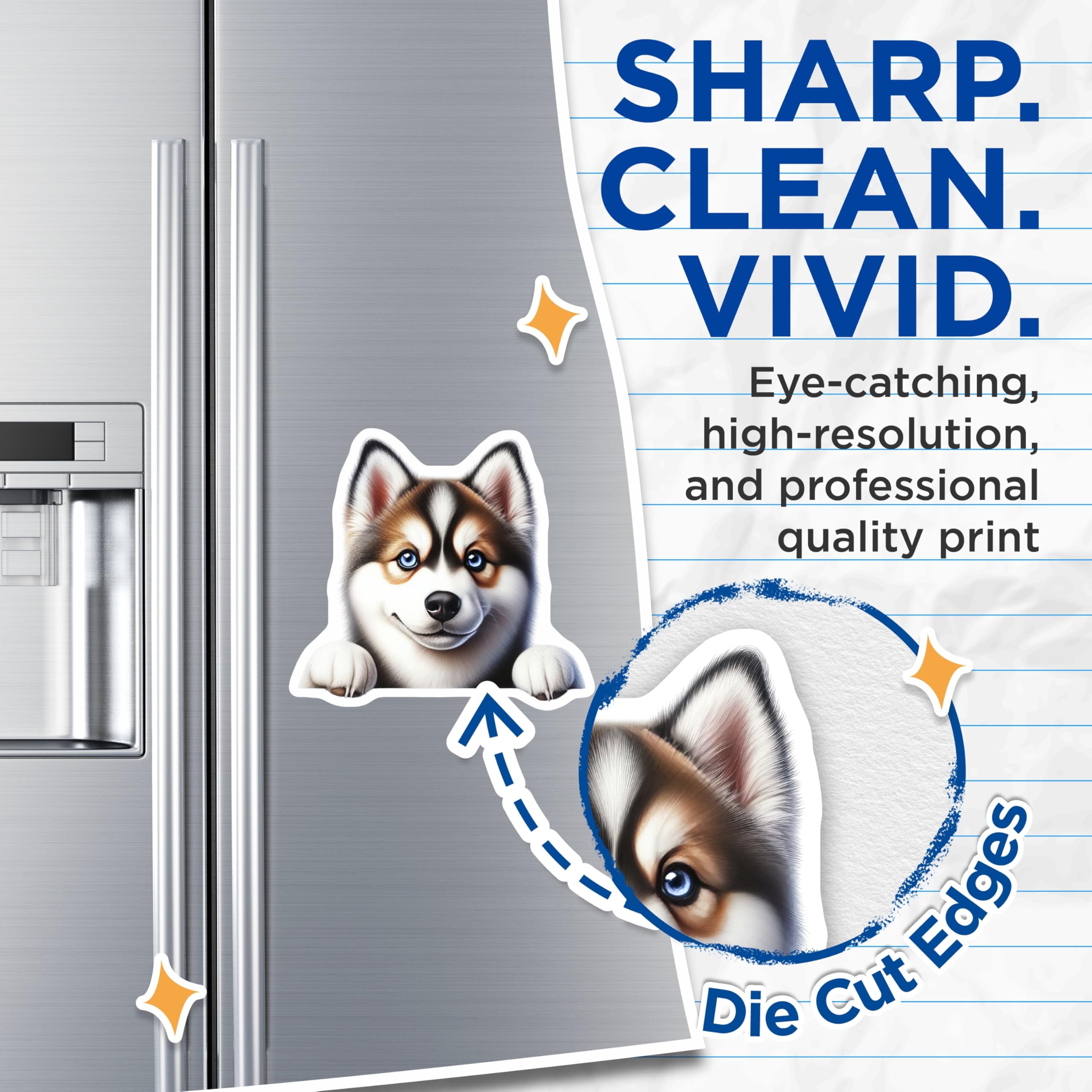 (2 Pack) Husky Dog Magnets - Cute Puppy Decor - Refrigerator Husky Art - 5" On Longest Side - Premium Magnet - for Cars, Refrigerators, Toolboxes, Lockers - Made in USA - MAG15011