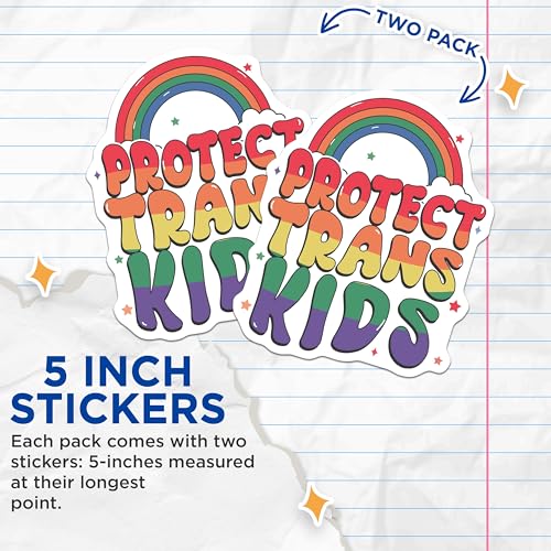 (2 Pack) Protect Trans Kids Stickers - LGBTQ Pride Stickers - Equality Stickers for Laptop and Water Bottle - 5" On Longest Side - Sticks to Smooth Flat Surfaces - Made in USA - BMCS6500