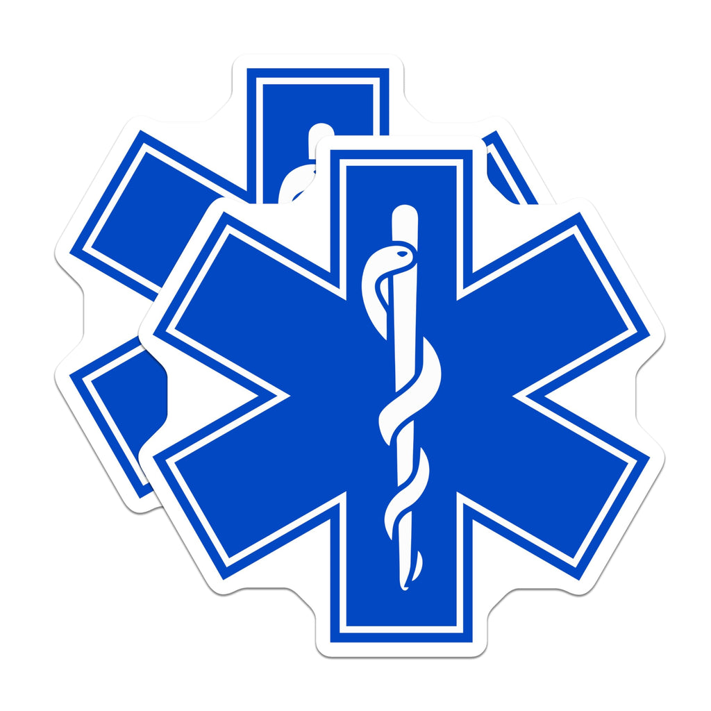 (2 Pack) Medical Alert Symbol Stickers - EMT Paramedic Decal Stickers - Star of Life Stickers - 5" On Longest Side - Sticks to Smooth Flat Surfaces - Made in USA - BMCS4644