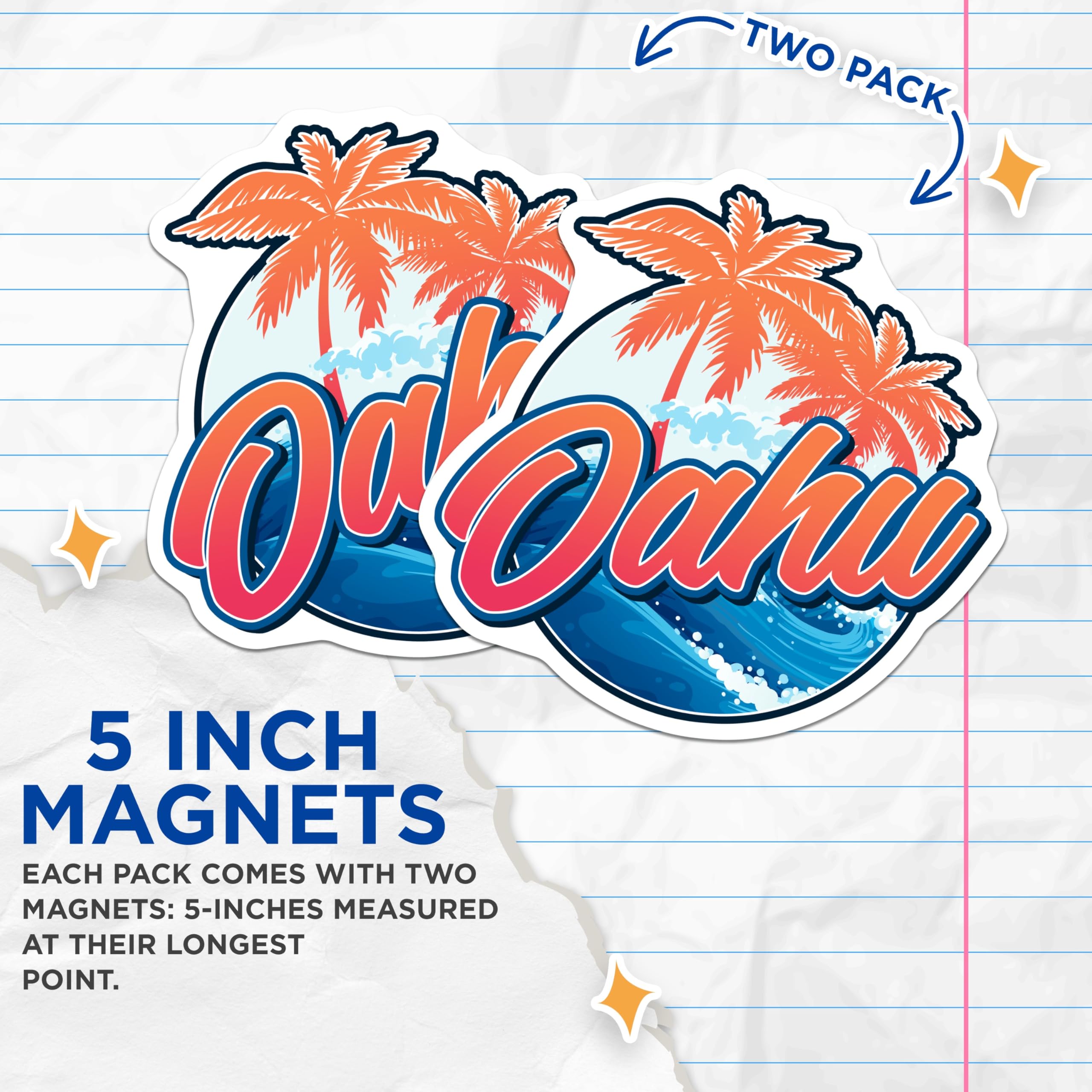 (2 Pack) Oahu Hawaii Magnets - Tropical Palm Tree Art - Island Souvenir Fridge Magnets - 5" On Longest Side - Premium Magnet - for Cars, Refrigerators, Toolboxes, Lockers - Made in USA - MAG18016