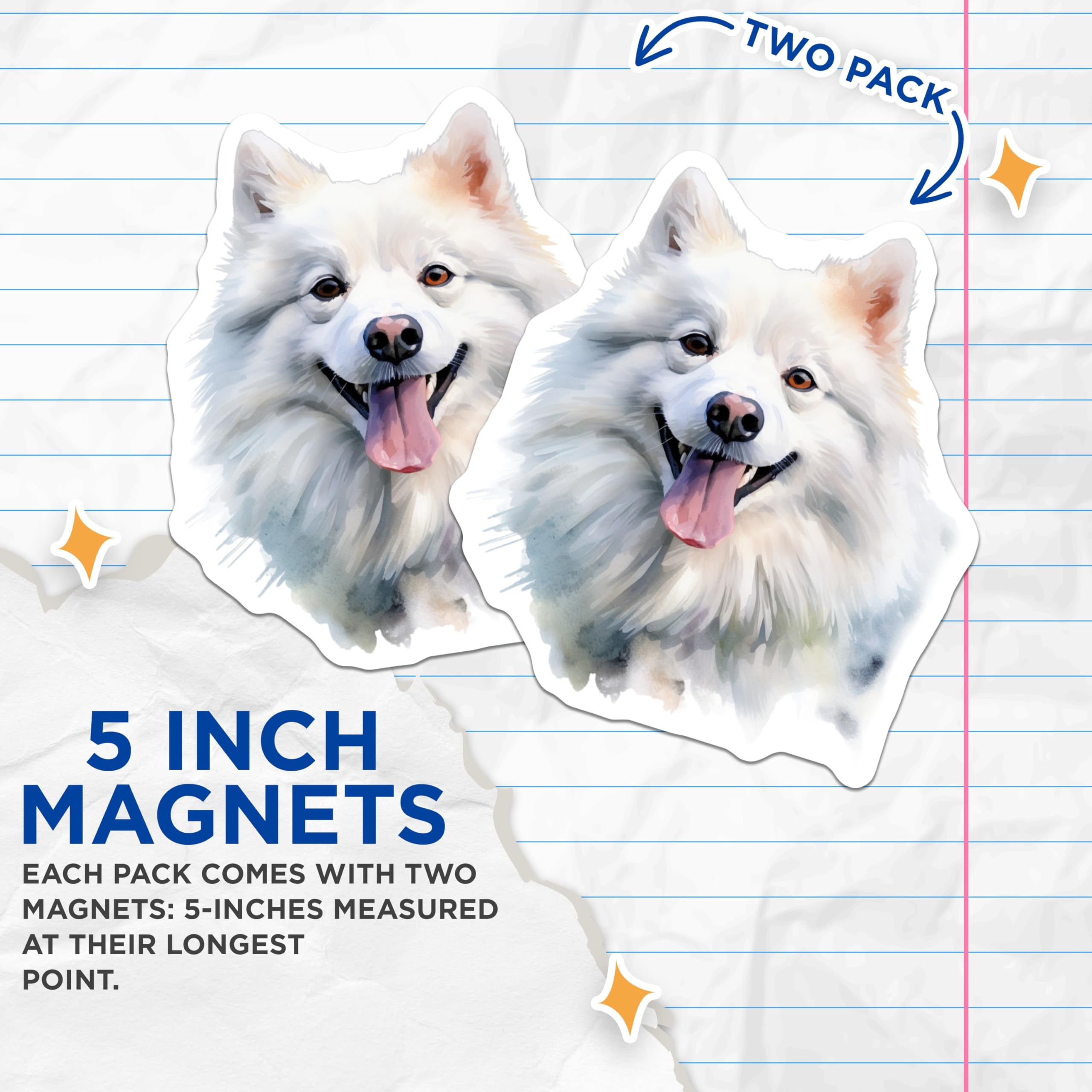 (2 Pack) Samoyed Dog Magnets - Watercolor Pet Art - Happy Fluffy Canine Decor - 5 Inches On Longest Side - Thick Durable Magnet - Made in USA - MAG24253