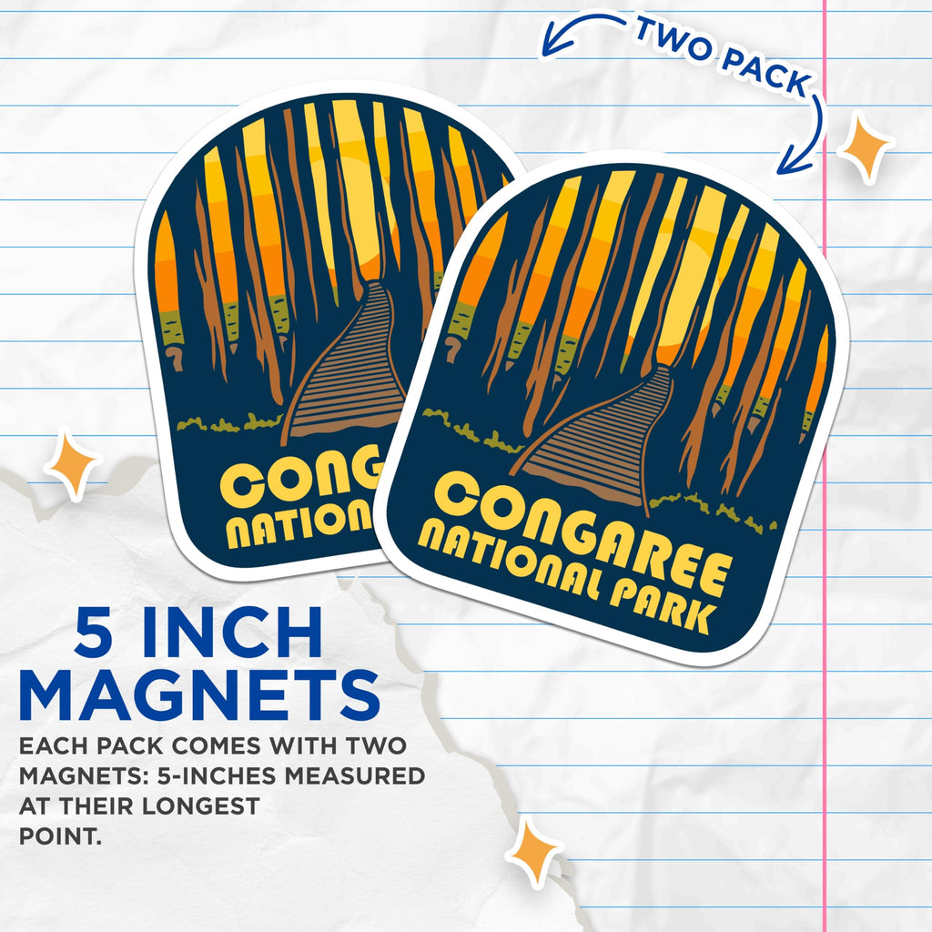 (2 Pack) Congaree National Park Magnets - South Carolina Travel - Park Illustration - 5" On Longest Side - Premium Magnet - for Cars, Refrigerators, Toolboxes, Lockers - Made in USA - MAG17282