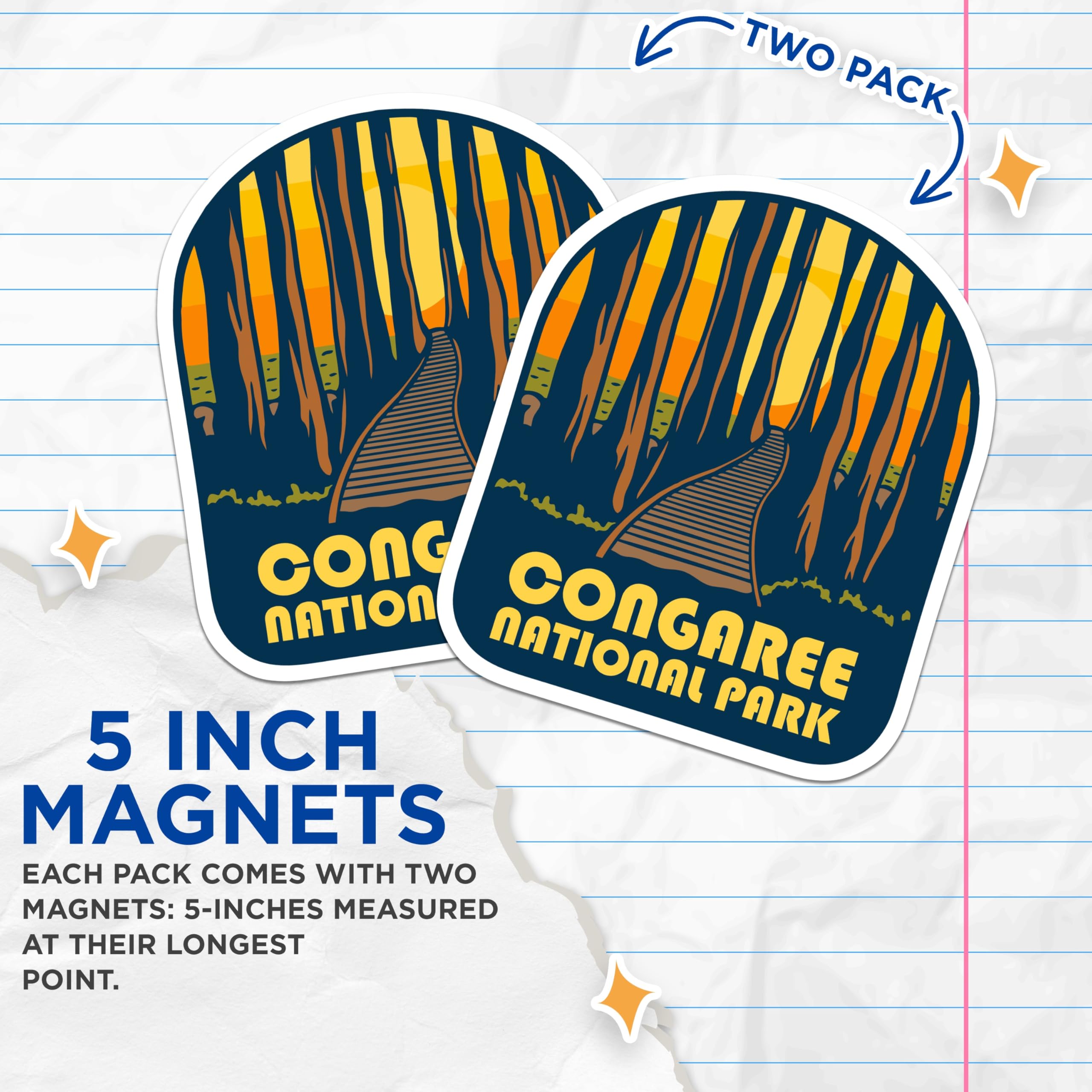 (2 Pack) Congaree National Park Magnets - South Carolina Travel - Park Illustration - 5" On Longest Side - Premium Magnet - for Cars, Refrigerators, Toolboxes, Lockers - Made in USA - MAG17282