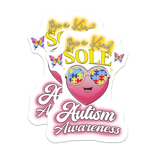 (2 Pack) Be Kind Sole Autism Awareness Magnets - Inspirational Magnets - Autism Advocacy Stickers - 5" On Longest Side - for Cars, Fridges, Toolboxes - Made in USA - MAG6620