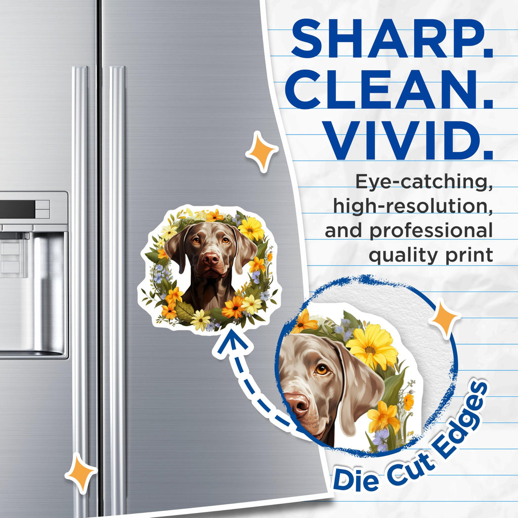 (2 Pack) Weimaraner Dog Magnets - Floral Pet Art - Canine Home Decor - Dog Breed Collectibles - Animal Lovers Display - 5 Inches On Longest Side - Thick Durable Magnet - Made in USA - MAG23405