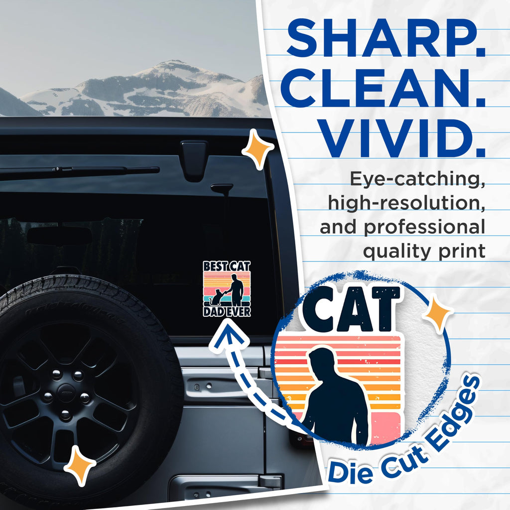 (2 Pack) Best Cat Dad Ever Stickers - Cat Lover Stickers - Pet Owner Decal - 5" On Longest Side - Sticks to Any Smooth Flat Surface - Made in USA - BMCS2701