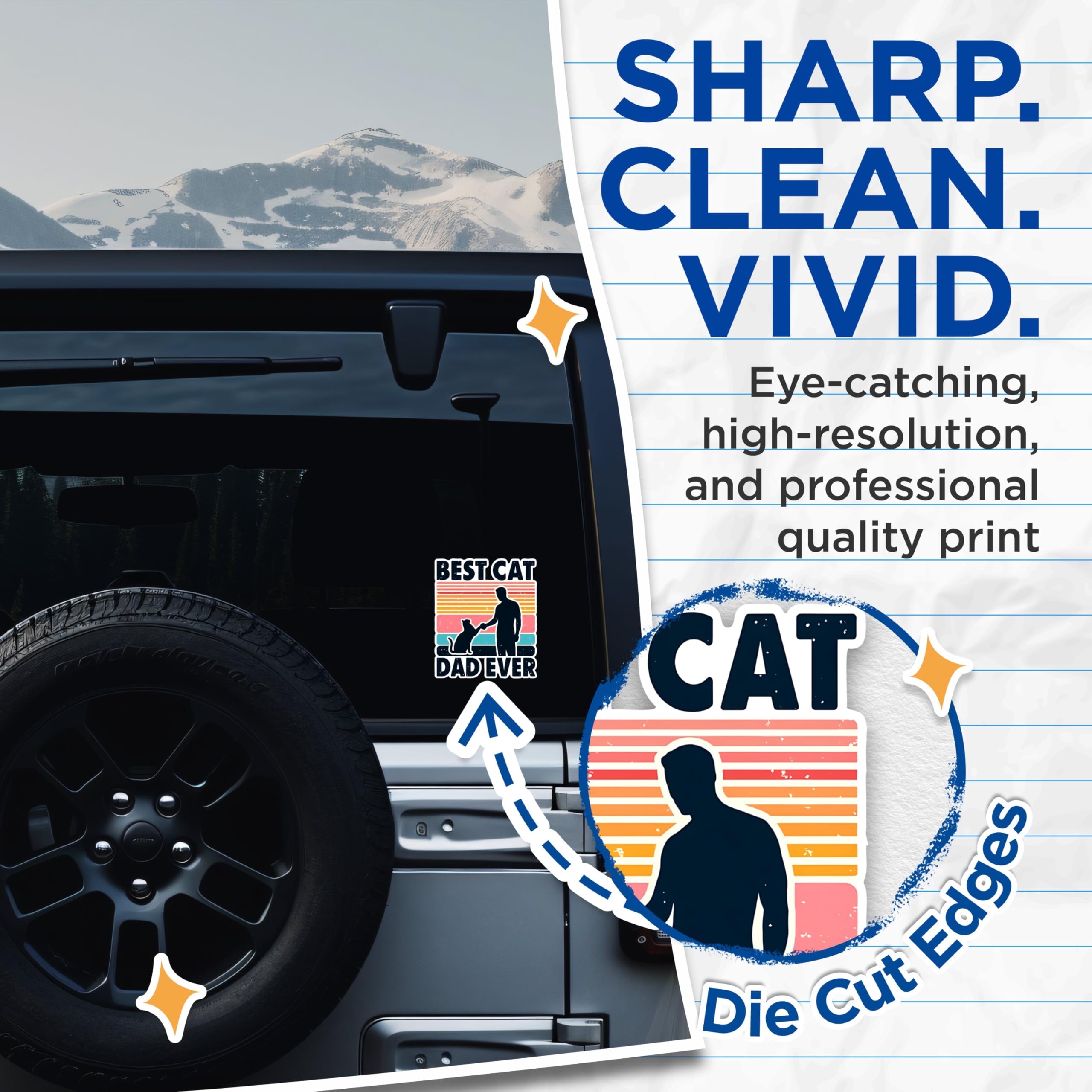 (2 Pack) Best Cat Dad Ever Stickers - Cat Lover Stickers - Pet Owner Decal - 5" On Longest Side - Sticks to Any Smooth Flat Surface - Made in USA - BMCS2701