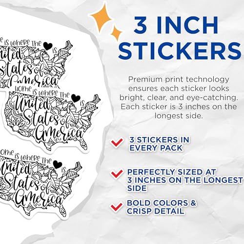 (3 Pack) USA Home Decals - United States of America Decal - Heart Home Laptop Decals - 3 Inches On Longest Side - Easy Peel & Apply - Made in USA - 3MCS7913
