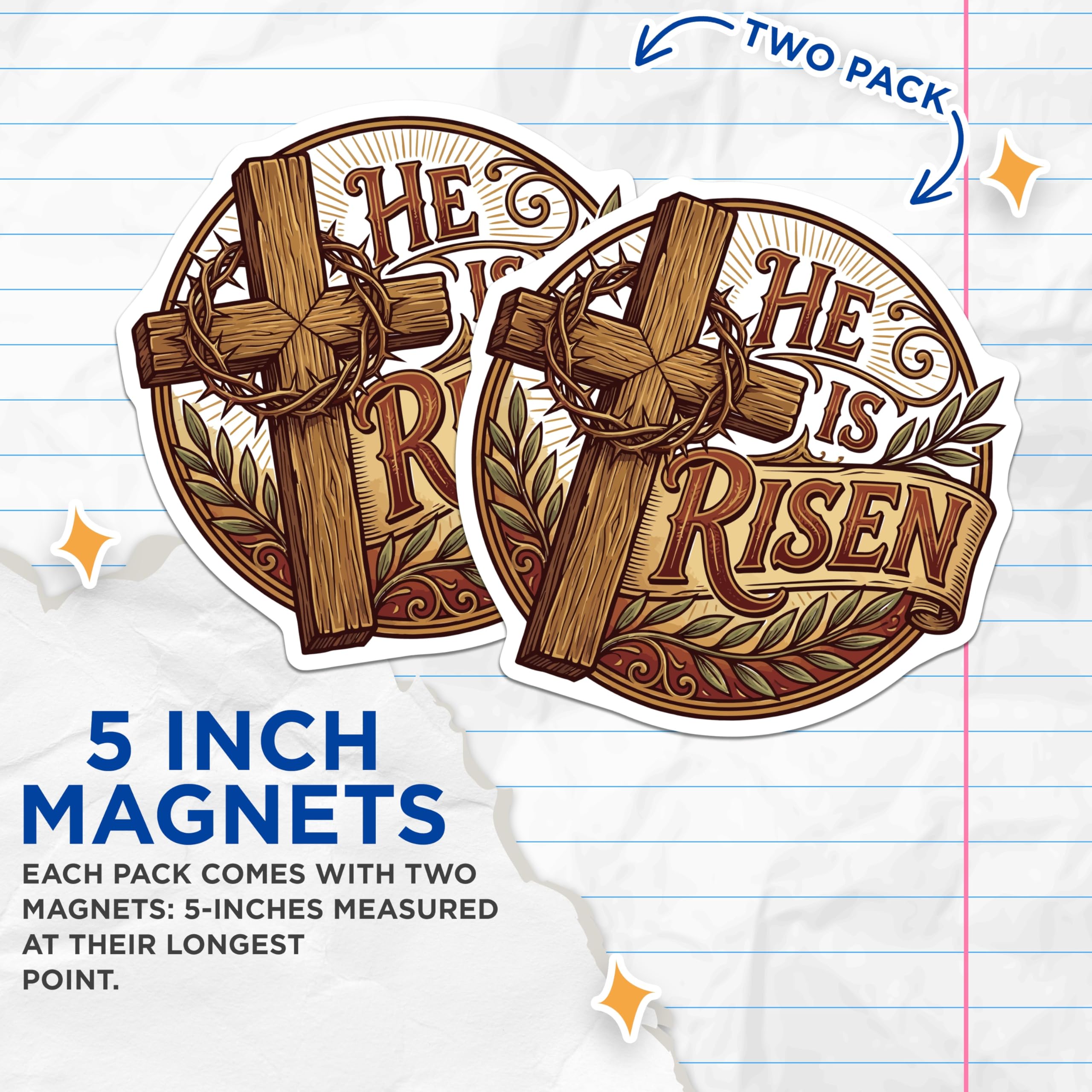 (2 Pack) He is Risen Magnets - Easter Christian Decor - Resurrection Faith Symbol - 5 Inches On Longest Side - Thick Durable Magnet - Made in USA - MAG20628