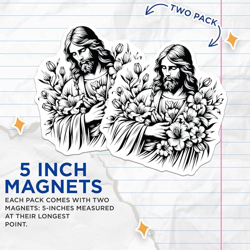 (2 Pack) Inspirational Jesus Christ Magnets - Floral Christian Art Magnets - Religious Home Decor Magnets - 5" On Longest Side - for Cars, Fridges, Toolboxes - Made in USA - MAG7315