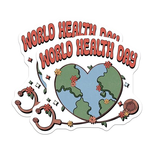 (2 Pack) World Health Day Stickers - 5" On Longest Side - Sticks to Smooth Flat Surfaces - Made in USA - BMCS8831 - BMCS8831