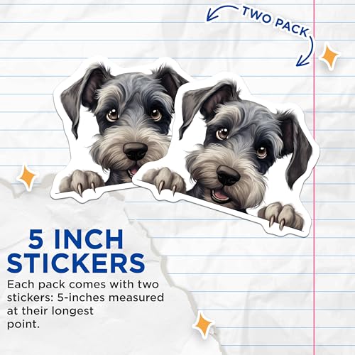 (2 Pack) Cute Schnauzer Dog Stickers - Dog Lover Decal - Adorable Pet Decor - 5" On Longest Side - Sticks to Smooth Flat Surfaces - Made in USA - BMCS9927