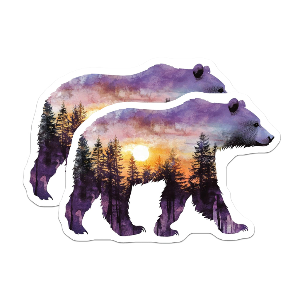(2 Pack) Bear Sunset Magnets - Nature Scene - Cabin Decor - 5" On Longest Side - Premium Magnet - for Cars, Refrigerators, Toolboxes, Lockers - Made in USA - MAG15541