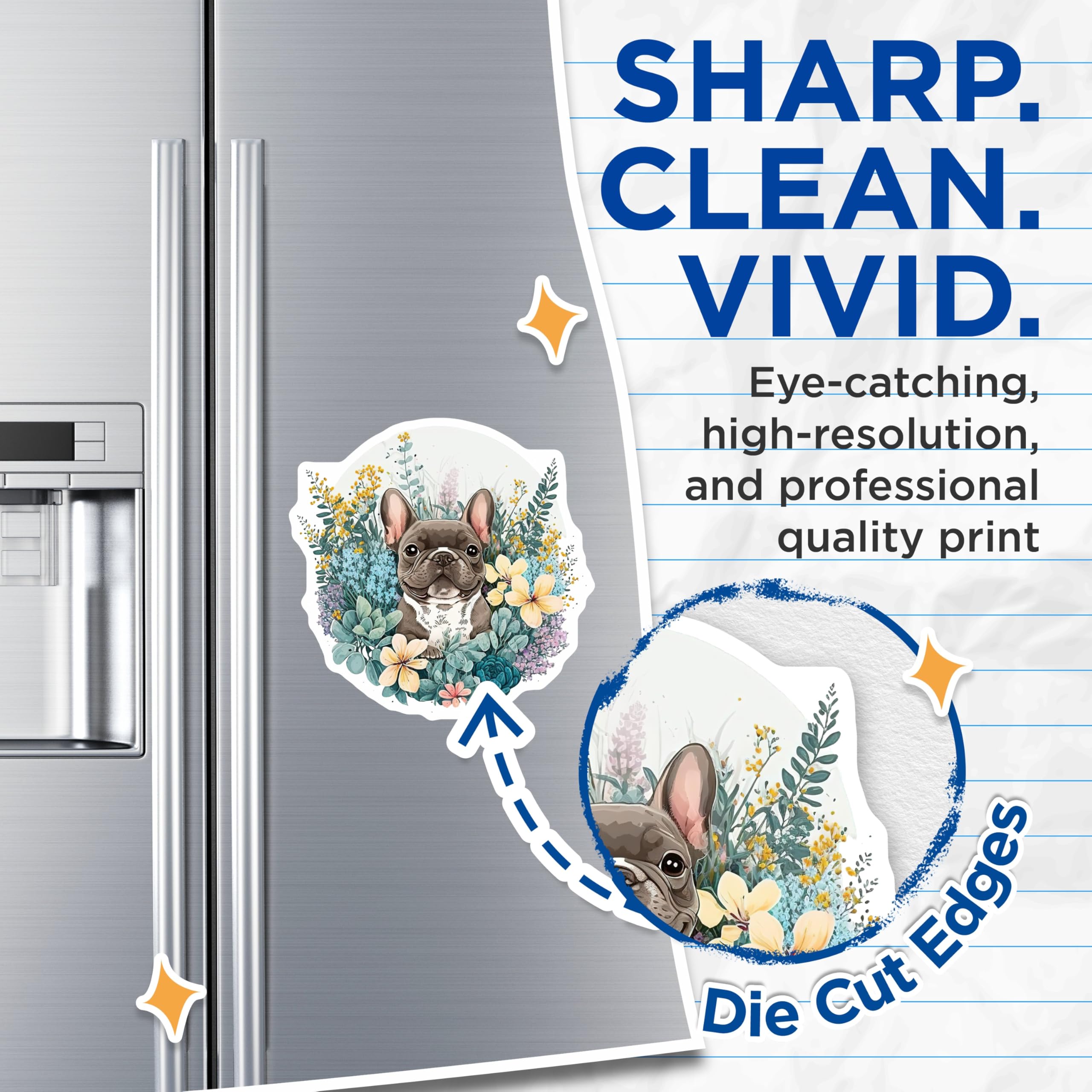 (2 Pack) French Bulldog Magnets - Cute Dog Lover Decor - Floral Puppy Fridge Magnets - 5" On Longest Side - Premium Magnet - for Cars, Refrigerators, Toolboxes, Lockers - Made in USA - MAG16109
