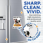(2 Pack) Moo B*Itch Get Out The Hay Magnets - Funny Cow Design - Farmhouse Kitchen Decor - 5" On Longest Side - for Cars, Fridges, Toolboxes - Made in USA - MAG5648