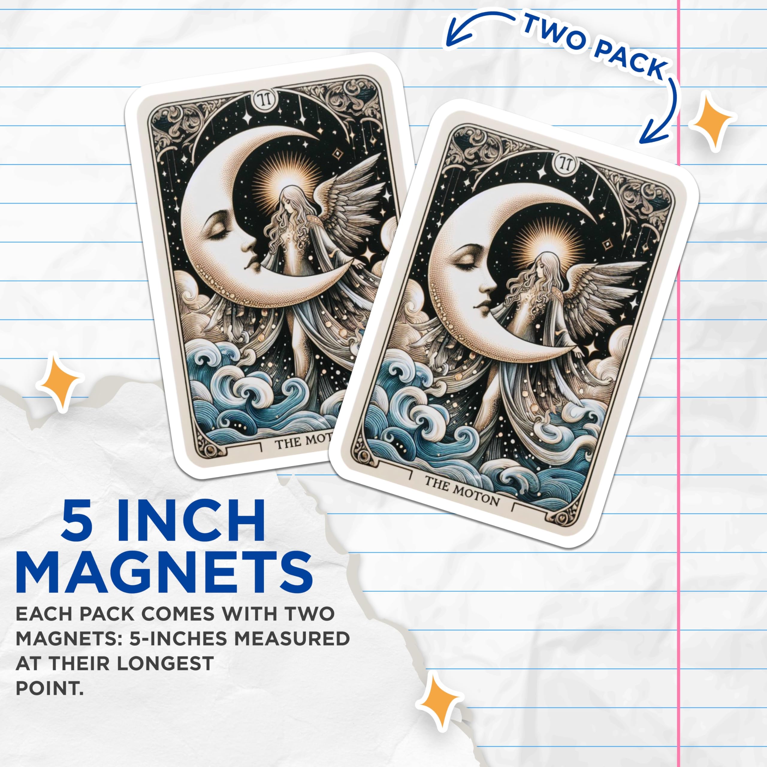 (2 Pack) Mystical Moon Angel Magnets - Celestial Starry Night Art Decor - Esoteric Lunar Goddess Cosmic Waves Fridge Magnets - 5 Inches On Longest Side - Thick Durable Magnet - Made in USA - MAG21318