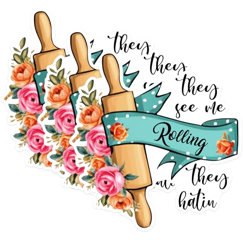(3 Pack) They See Me Rolling Decals - Funny Baker Decal - Baking Lover Decals - 3 Inches On Longest Side - Easy Peel & Apply - Made in USA - 3MCS1830