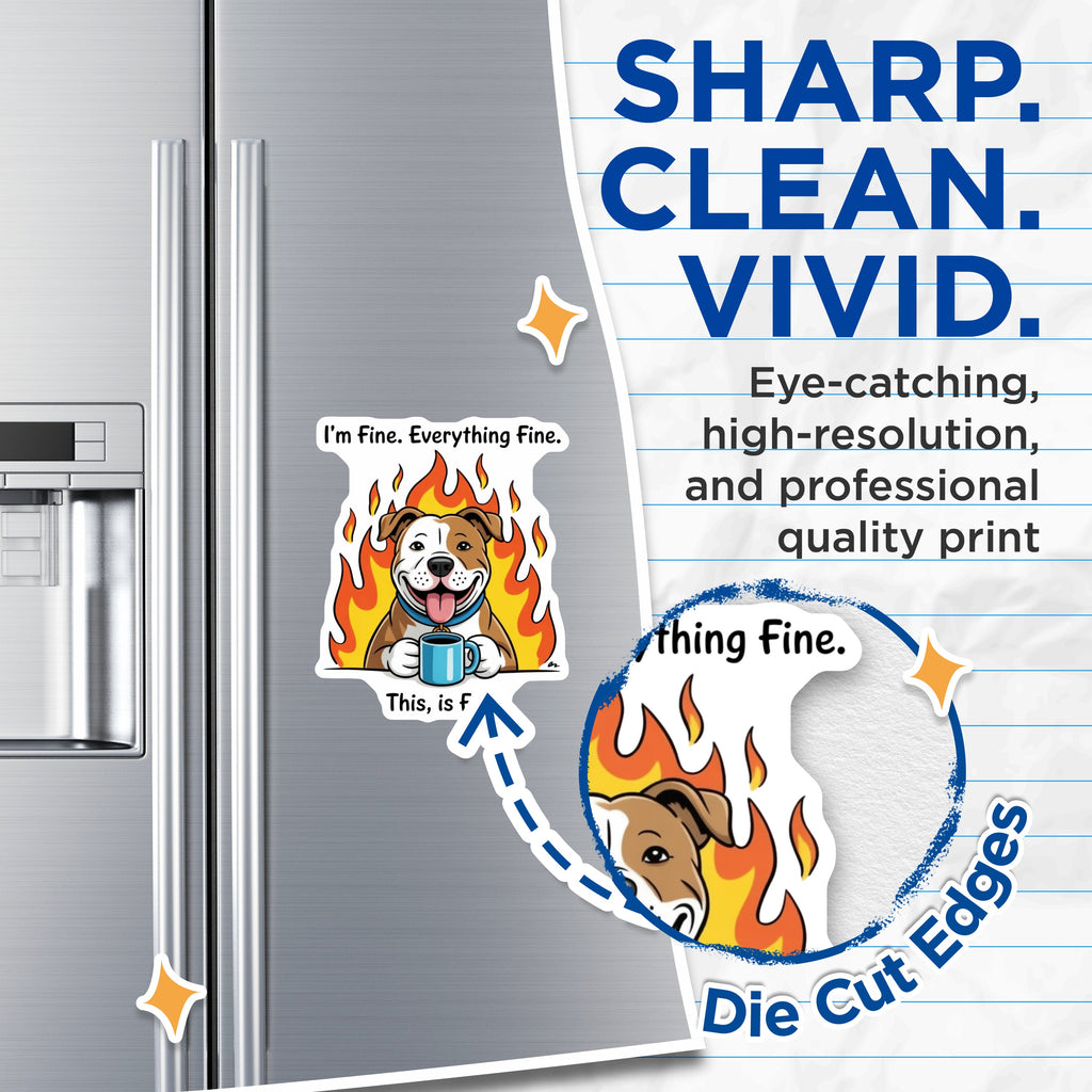(2 Pack) This is Fine Meme Magnets - Funny Dog Coffee Lover Pitbull - Sarcastic Refrigerator Locker Accent - 5 Inches On Longest Side - Thick Durable Magnet - Made in USA - MAG37824