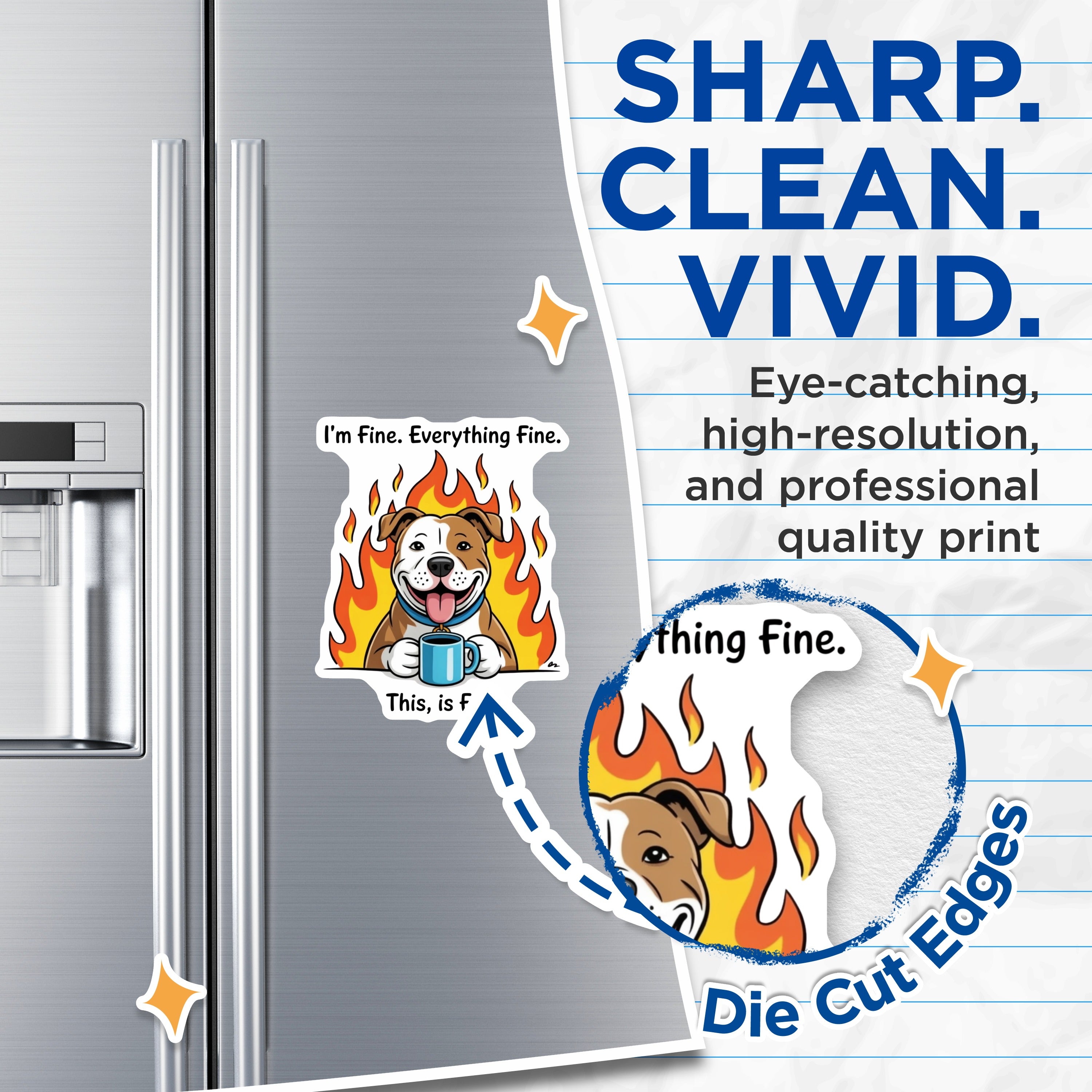(2 Pack) This is Fine Meme Magnets - Funny Dog Coffee Lover Pitbull - Sarcastic Refrigerator Locker Accent - 5 Inches On Longest Side - Thick Durable Magnet - Made in USA - MAG37824