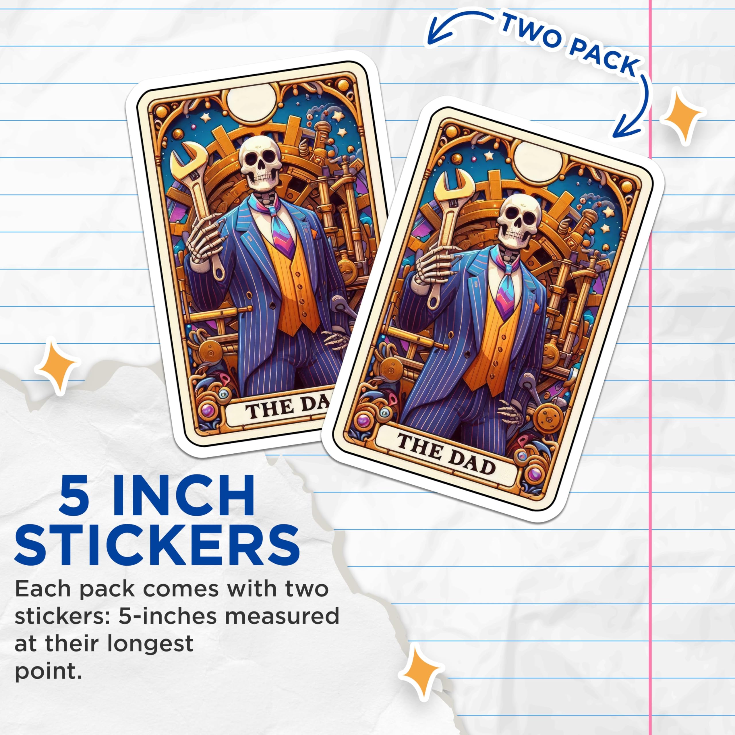 (2 Pack) Dad Fixer of All Things Stickers - Skull Mechanic Stickers - Funny Skeleton Dad Stickers - 5" On Longest Side - Sticks to Smooth Flat Surfaces - Made in USA - BMCS5381