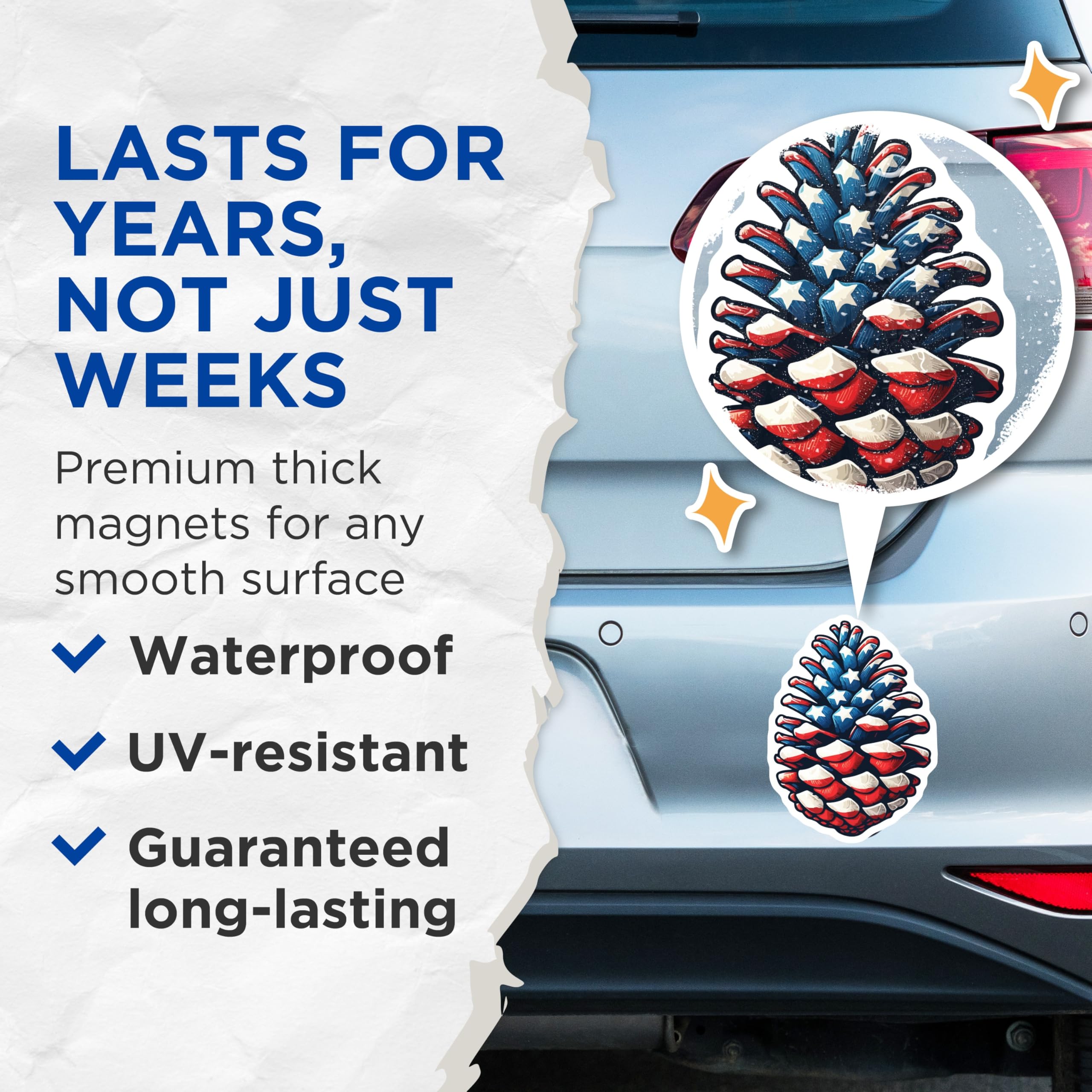 (2 Pack) Patriotic Pinecone Magnets - American Flag Decor - 4th of July Celebration - 5 Inches On Longest Side - Thick Durable Magnet - Made in USA - MAG20098