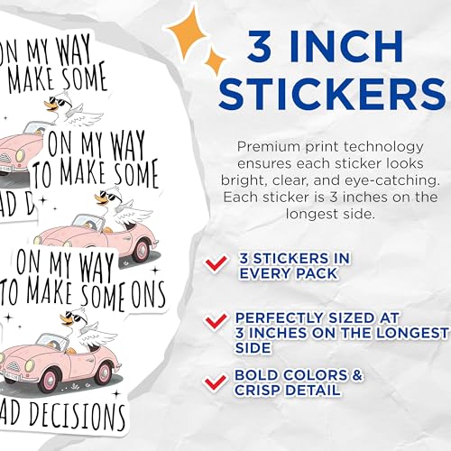 (3 Pack) Funny Duck Decals - Bad Decisions - Car Laptop Decals - 3 Inches On Longest Side - Easy Peel & Apply - Made in USA - 3MCS8725