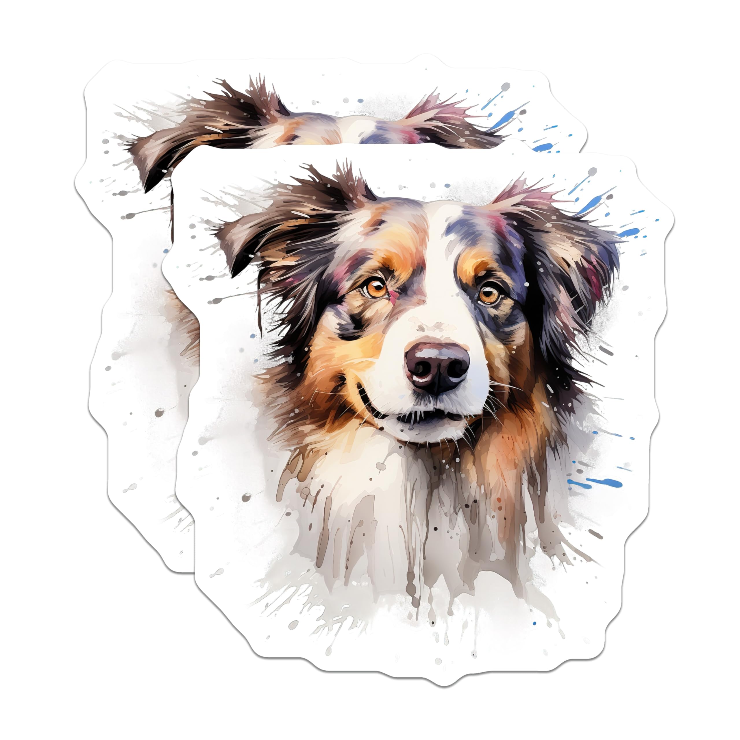 (2 Pack) Australian Shepherd Dog Magnets - Artistic Watercolor Canine Art - Pet Owner Fridge Locker Decoration - 5 Inches On Longest Side - Thick Durable Magnet - Made in USA - MAG24216