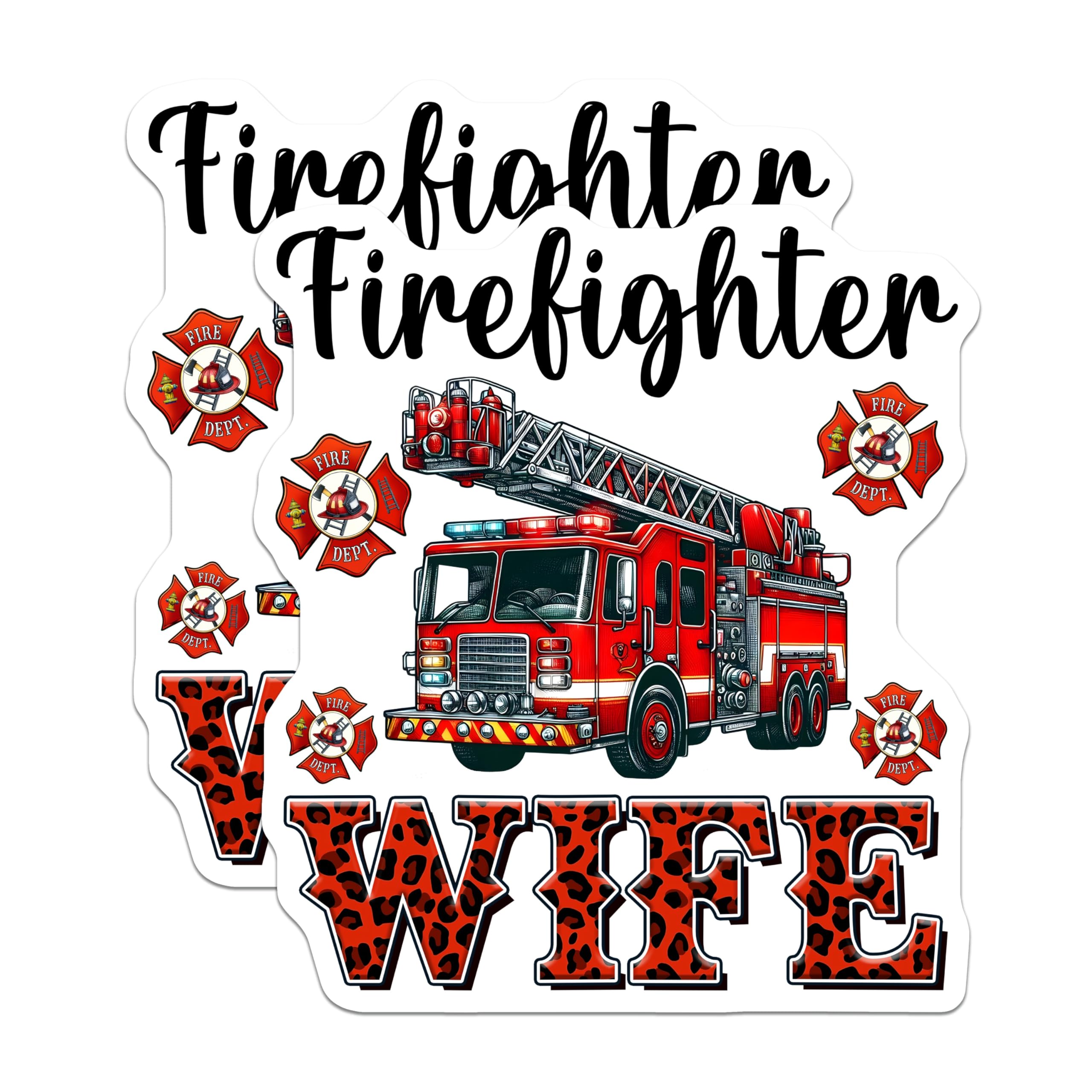 (2 Pack) Firefighter Wife Magnets - Leopard Print - Fire Truck Accessories - 5" On Longest Side - Premium Magnet - for Cars, Refrigerators, Toolboxes, Lockers - Made in USA - MAG16420
