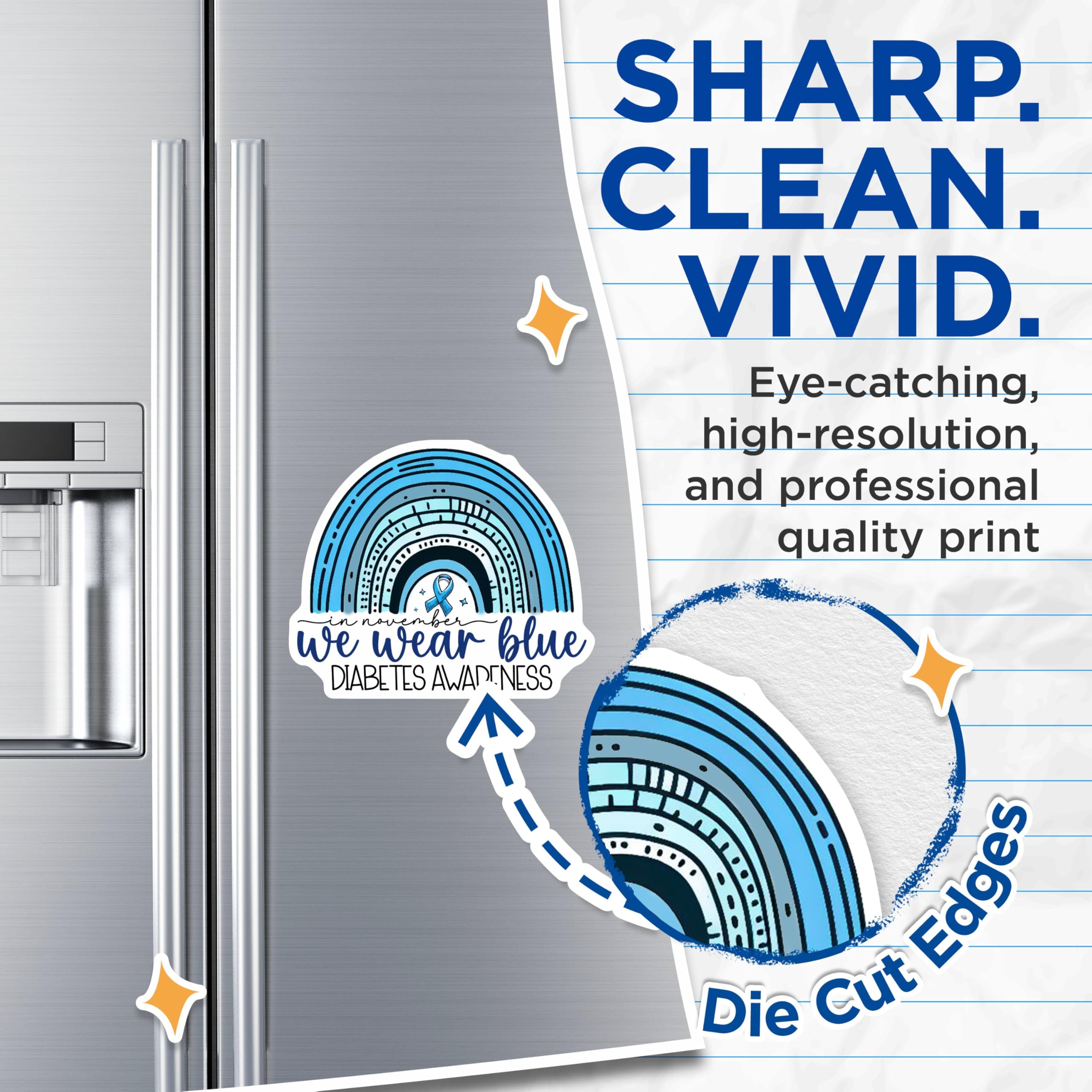 (2 Pack) Diabetes Awareness Magnets - Blue Awareness Ribbon - Diabetes Support - Medication Reminder - 5" On Longest Side - for Cars, Fridges, Toolboxes - Made in USA - MAG3827
