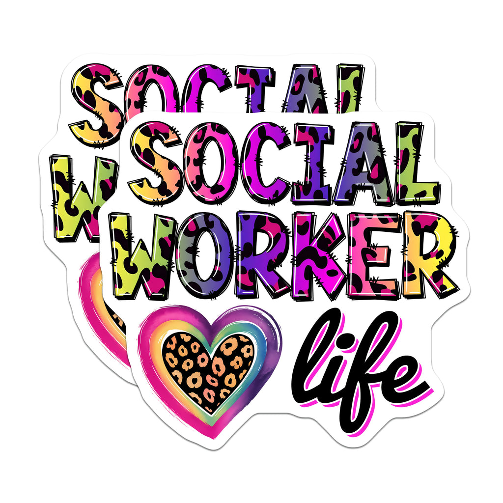 (2 Pack) Social Worker Magnets - Leopard Print Design - Rainbow Heart Profession Display - Student Appreciation - 5 Inches On Longest Side - Thick Durable Magnet - Made in USA - MAG36503