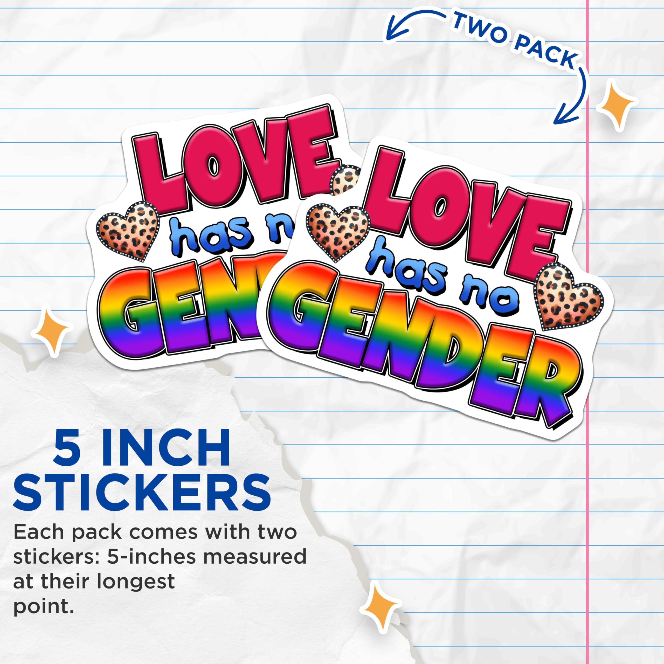 (2 Pack) Love Has No Gender Stickers - LGBTQ Stickers - Pride Stickers- 5" On Longest Side - Sticks to Smooth Flat Surfaces - Made in USA - BMCS16664