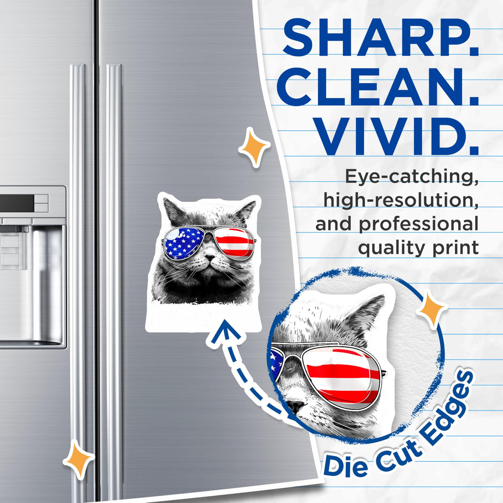 (2 Pack) Patriotic Cat Magnets - USA Flag Sunglasses Kitty Decor - 4th of July Animal Lover Display - 5 Inches On Longest Side - Thick Durable Magnet - Made in USA - MAG26326