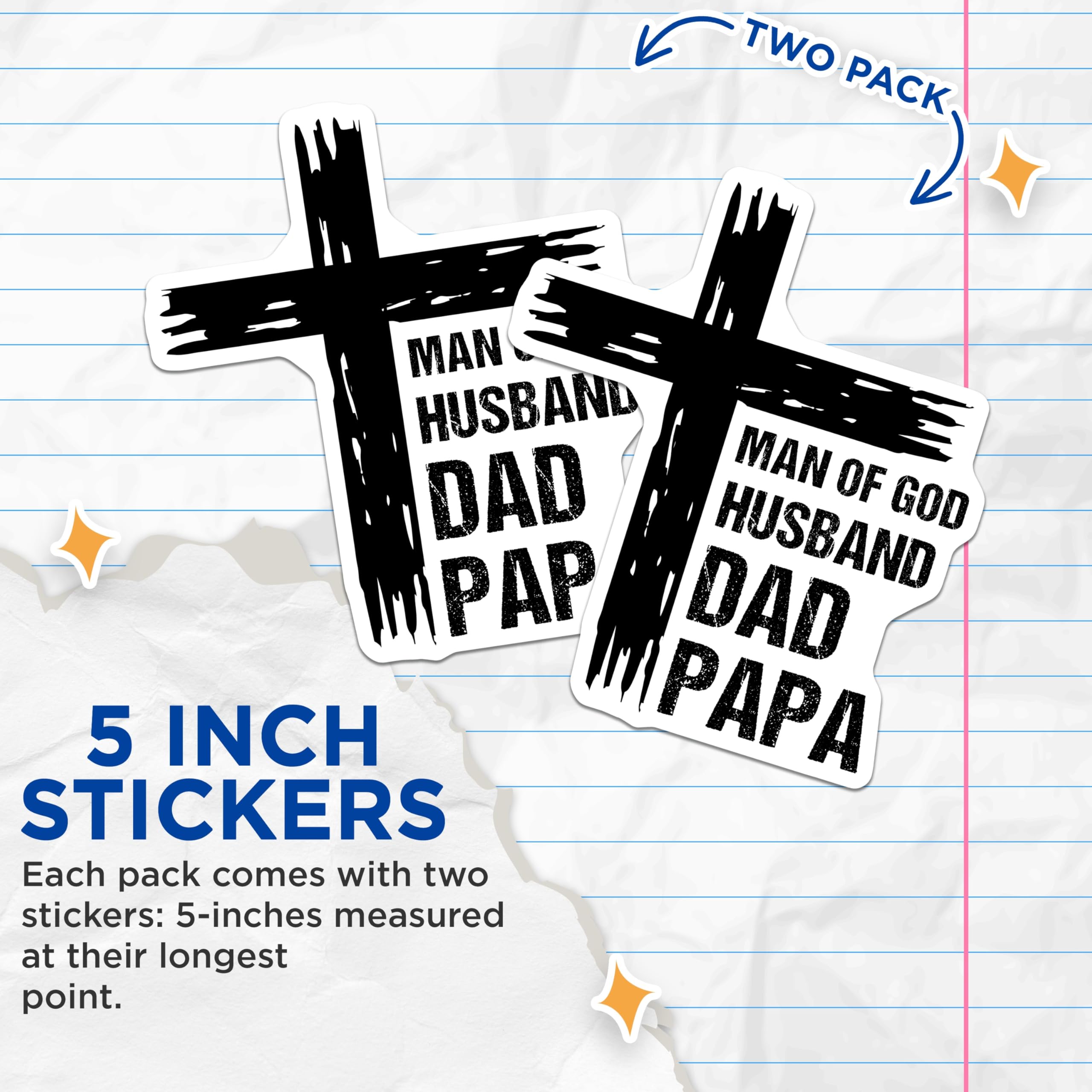 (2 Pack) Man of God Stickers - Husband Dad Papa - Christian Fatherhood Faith - 5" On Longest Side - Sticks to Smooth Flat Surfaces - Made in USA - BMCS20132
